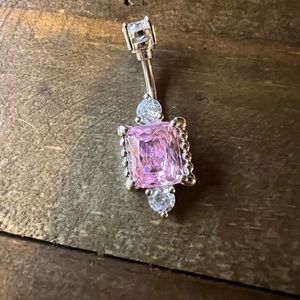 Pink solitaire belly ring